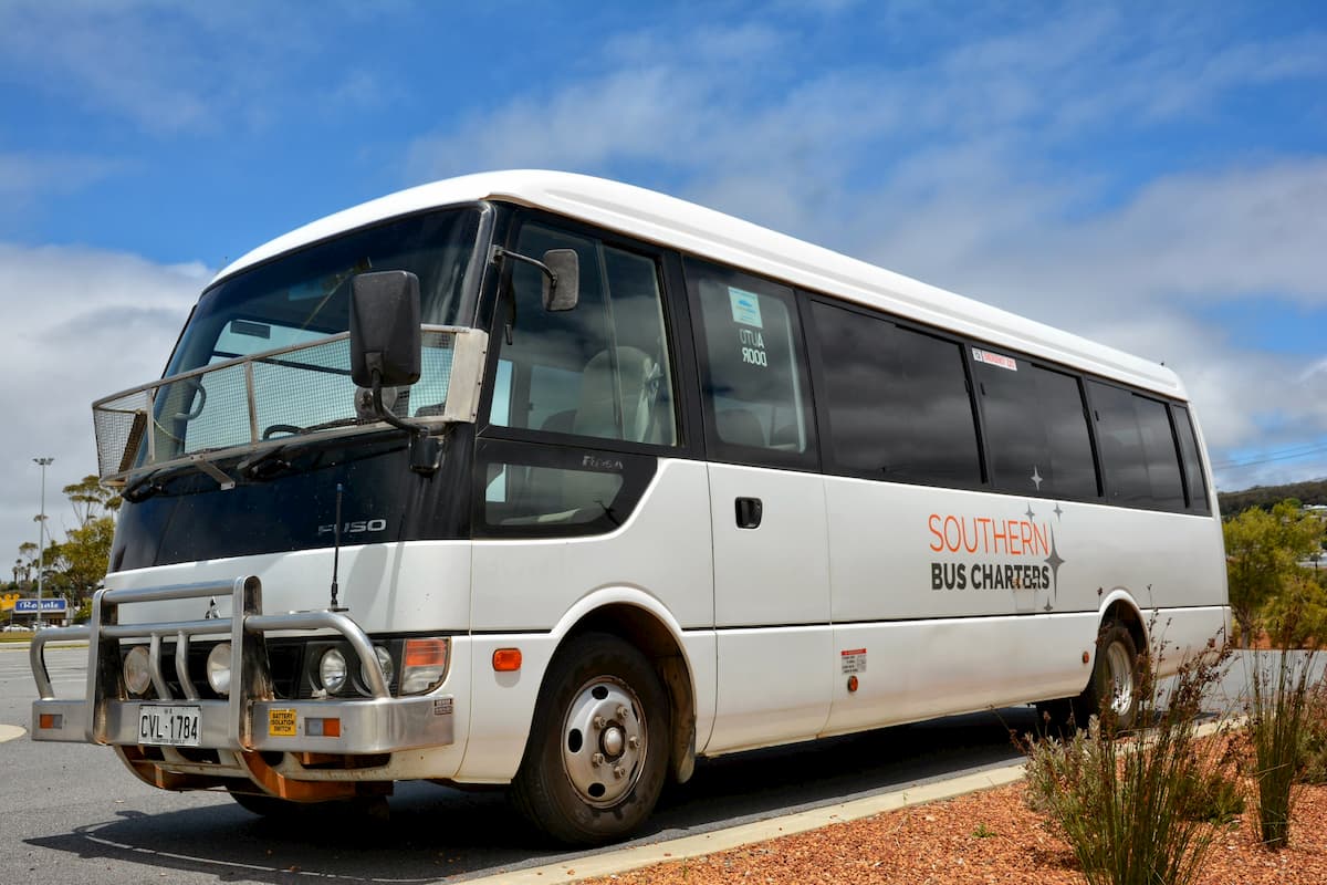 White Mitsubishi Rosa bus